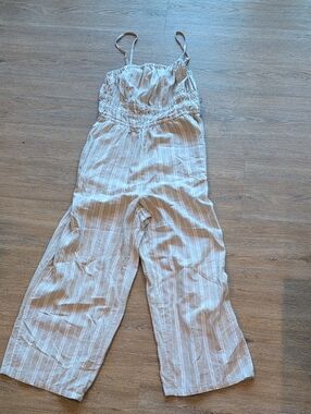 Old Navy Cream and White Striped Linen Blend Jumpsuit, Medium